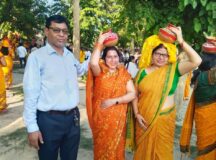 श्री राधा कृष्ण प्राण प्रतिष्ठा 30 जून को, निकाली गई भव्य कलश यात्रा